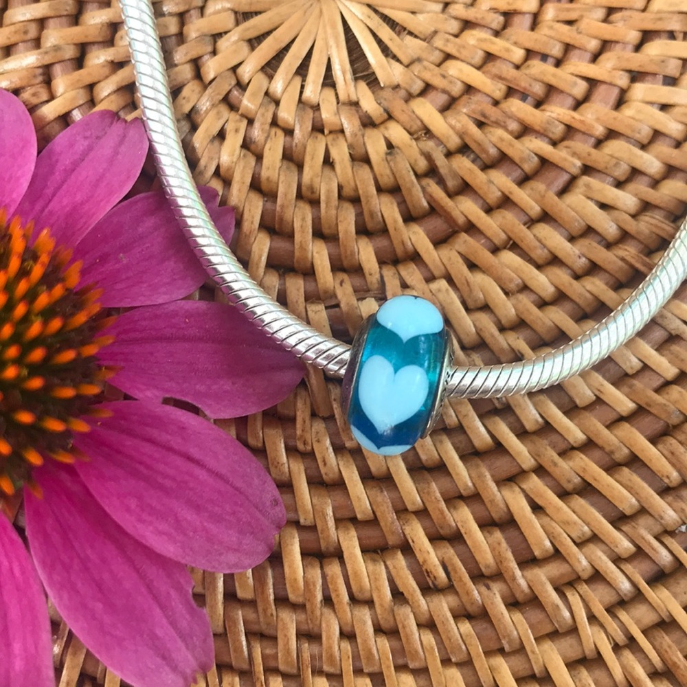 Pandora Retired Murano Glass Bead, Blue Heart.